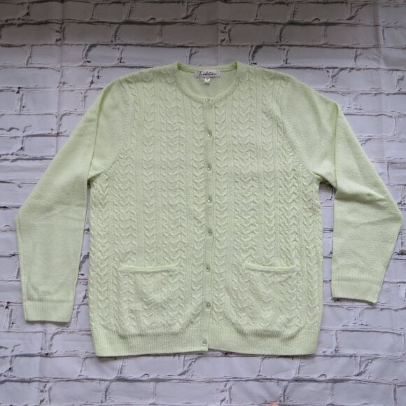 Vintage Light Green Cable Knit Button Up Cardigan - Picture 5 of 8